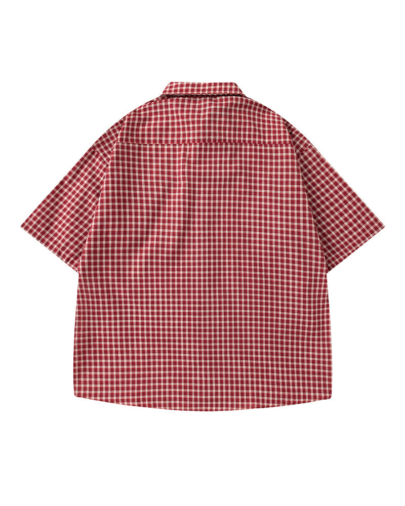 Retro plaid short-sleeved shirt