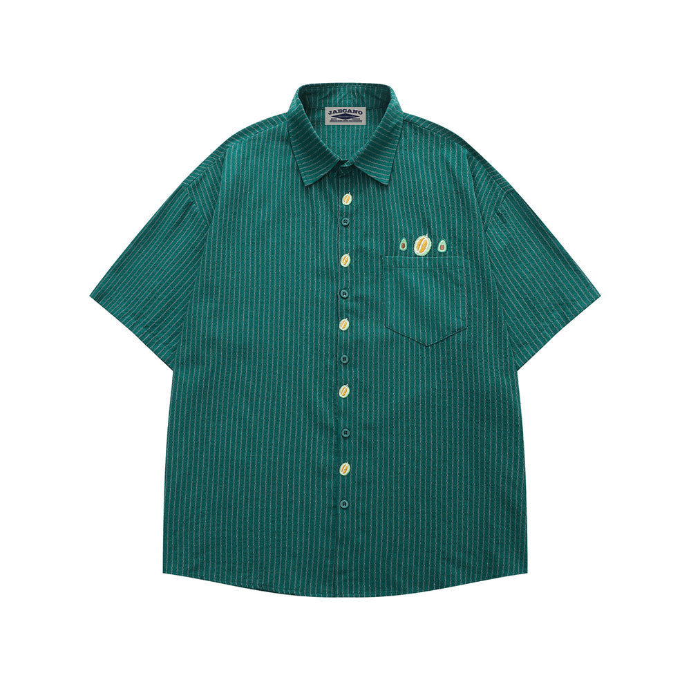 embroidered striped short-sleeved shirt