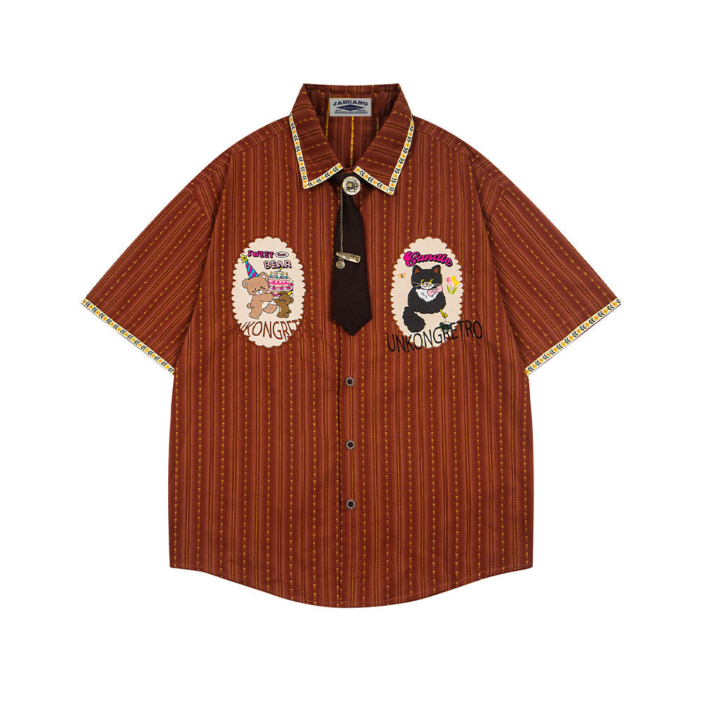 Cartoon Embroidered Short-Sleeve Shirt