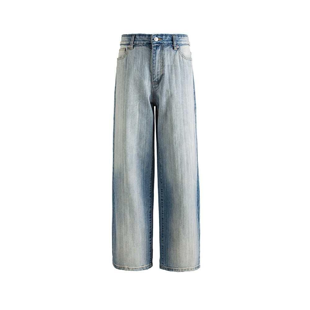 Distressed straight jeans