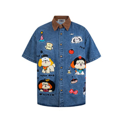 Retro contrast short-sleeved shirt