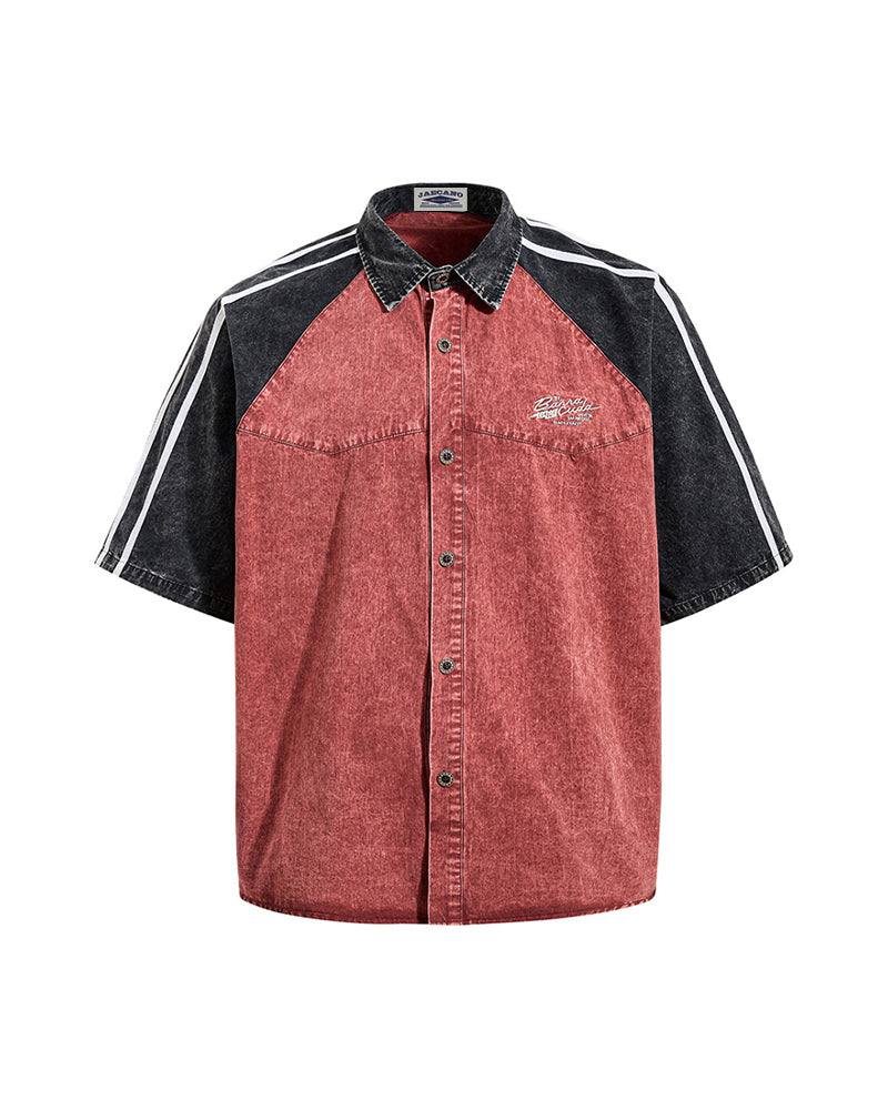Distressed patchwork short-sleeved shirt