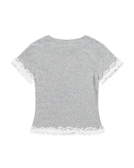 Lace-paneled short-sleeved top