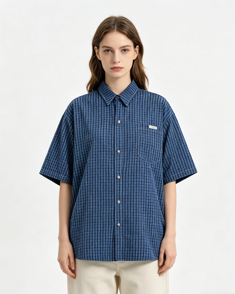 Retro plaid short-sleeved shirt