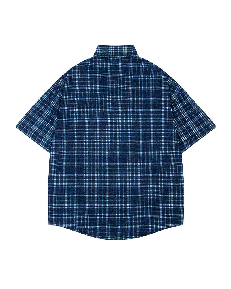 Embroidered plaid short-sleeved shirt
