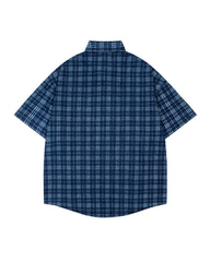 Embroidered plaid short-sleeved shirt