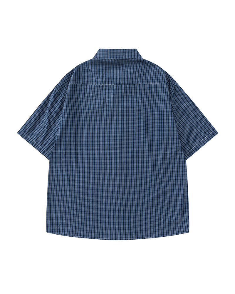 Retro plaid short-sleeved shirt