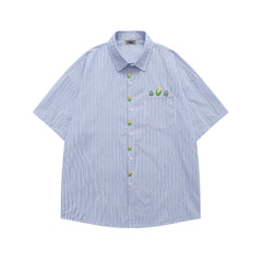 embroidered striped short-sleeved shirt