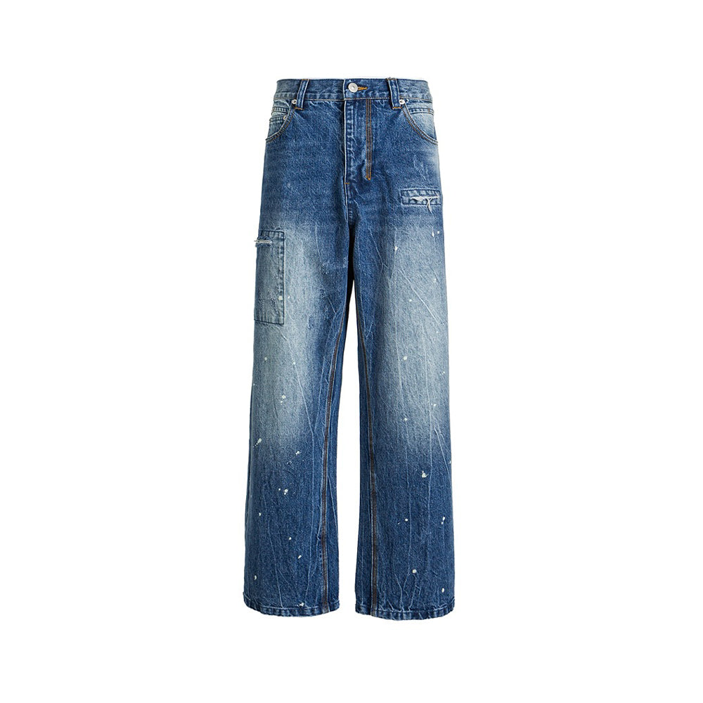 Splatter-painted ripped jeans