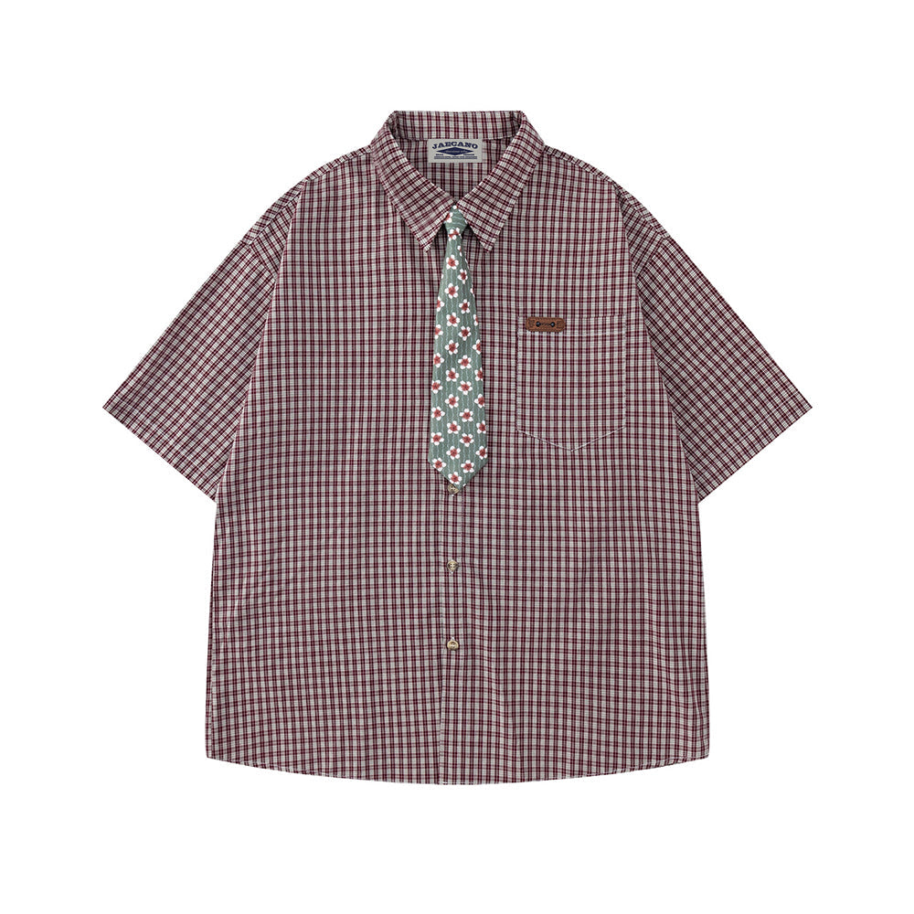 Simple plaid short-sleeved shirt