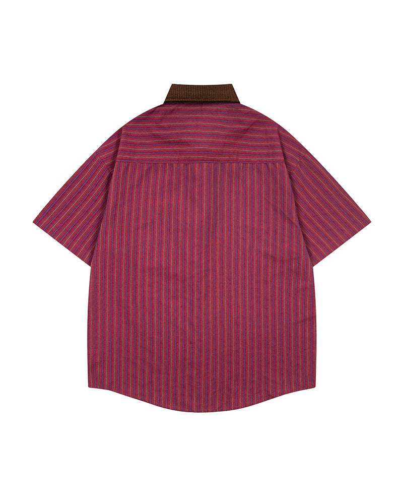 Embroidered color-blocked short-sleeved shirt