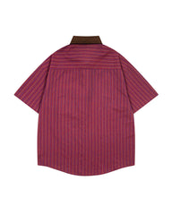 Embroidered color-blocked short-sleeved shirt