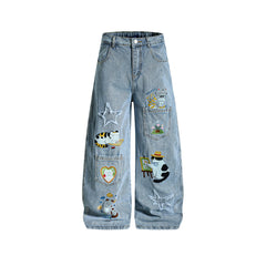 Retro-style fun embroidered jeans