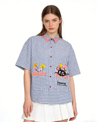 Plaid cat short-sleeved shirt