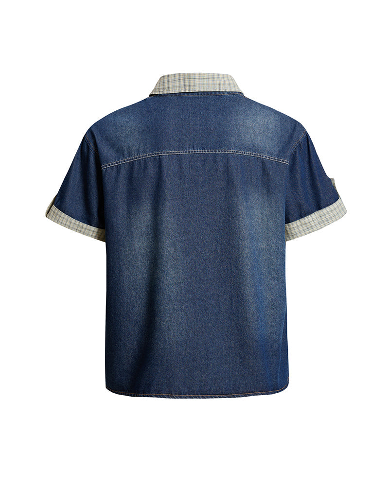 Colorblock Plaid Short Sleeve Shirt