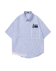 Cat Embroidered Short-Sleeve Shirt