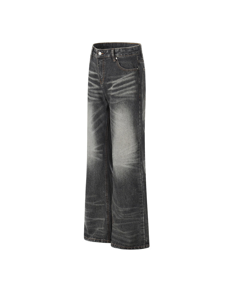 Distressed Wide-Leg Straight-Cut Trousers