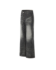 Distressed Wide-Leg Straight-Cut Trousers