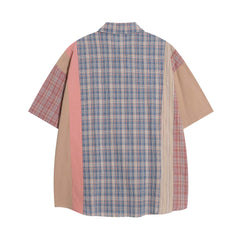 American retro color block plaid shirt