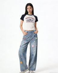 Embroidered Distressed Jeans