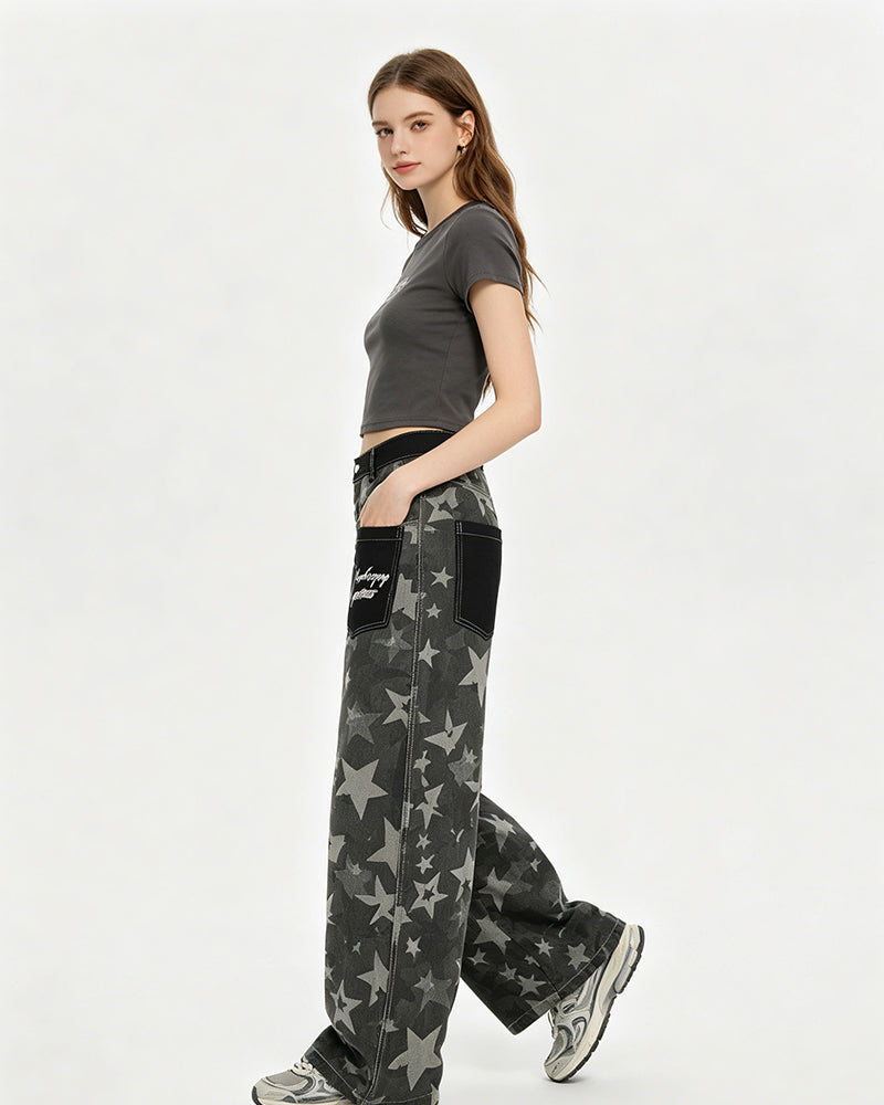 Star-patterned couple pants