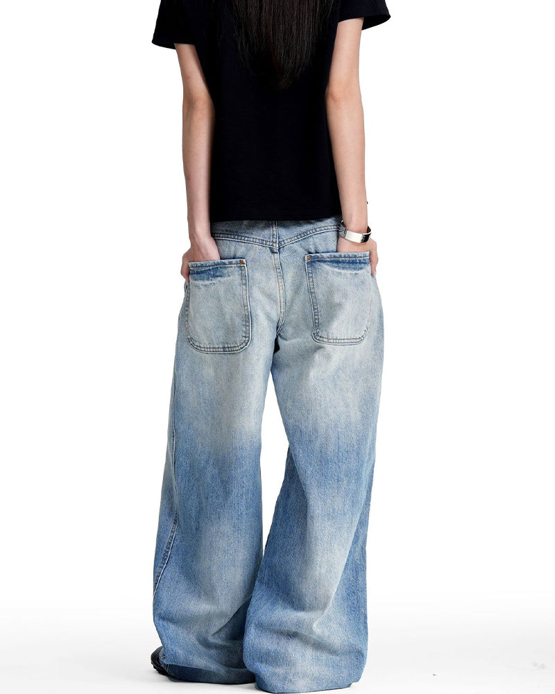 Retro washed straight leg jeans