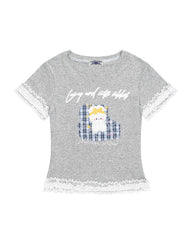 Lace-paneled short-sleeved top
