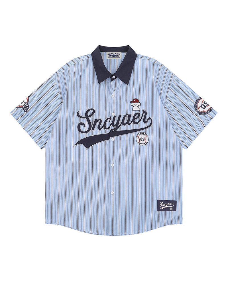 Retro vertical striped short-sleeved shirt