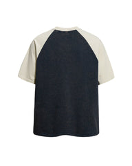 Distressed print color-blocked short-sleeved shirt