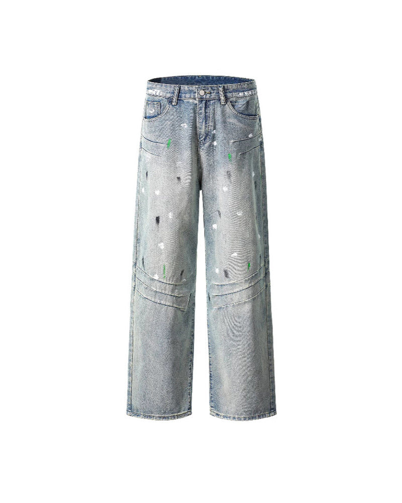 Distressed patchwork jeans