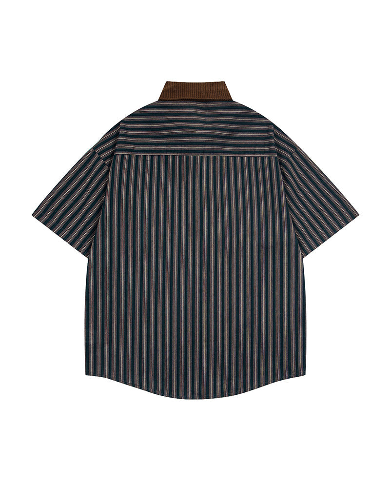 Embroidered color-blocked short-sleeved shirt