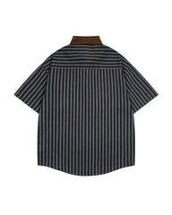 Embroidered color-blocked short-sleeved shirt