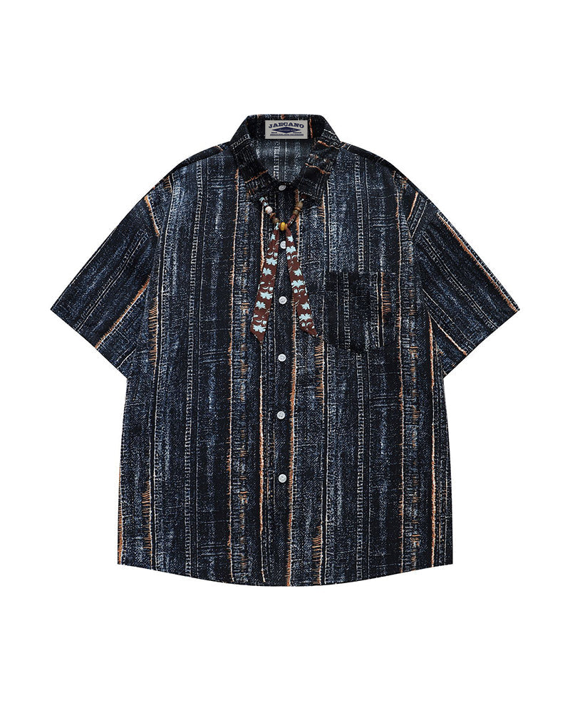 Retro striped short-sleeved shirt