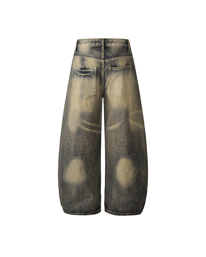 Washed distressed denim trousers