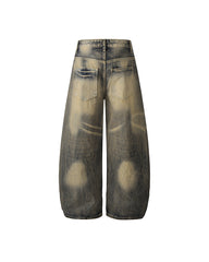 Washed distressed denim trousers