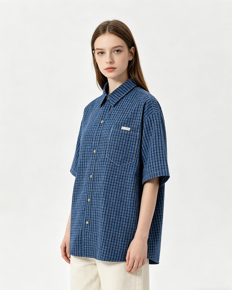 Retro plaid short-sleeved shirt