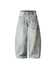 Distressed Washed Wide-Leg Jeans