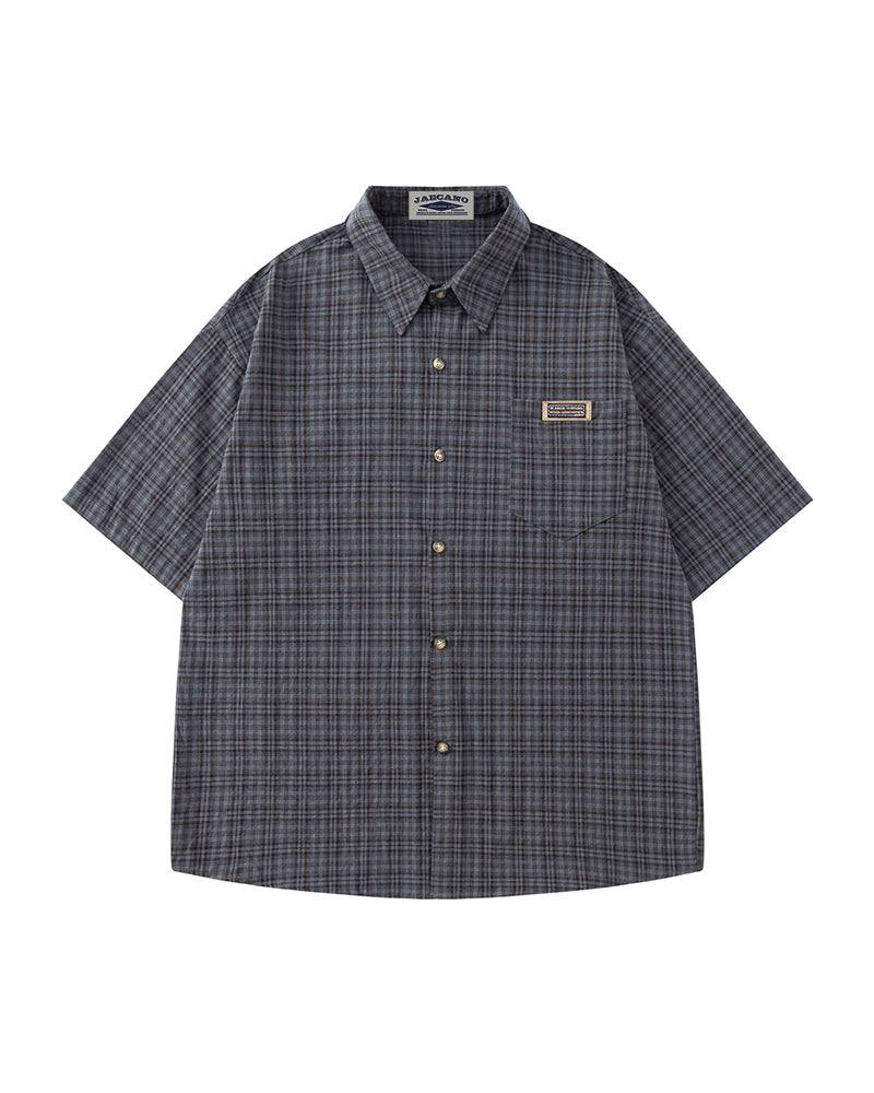 Retro plaid short-sleeved shirt