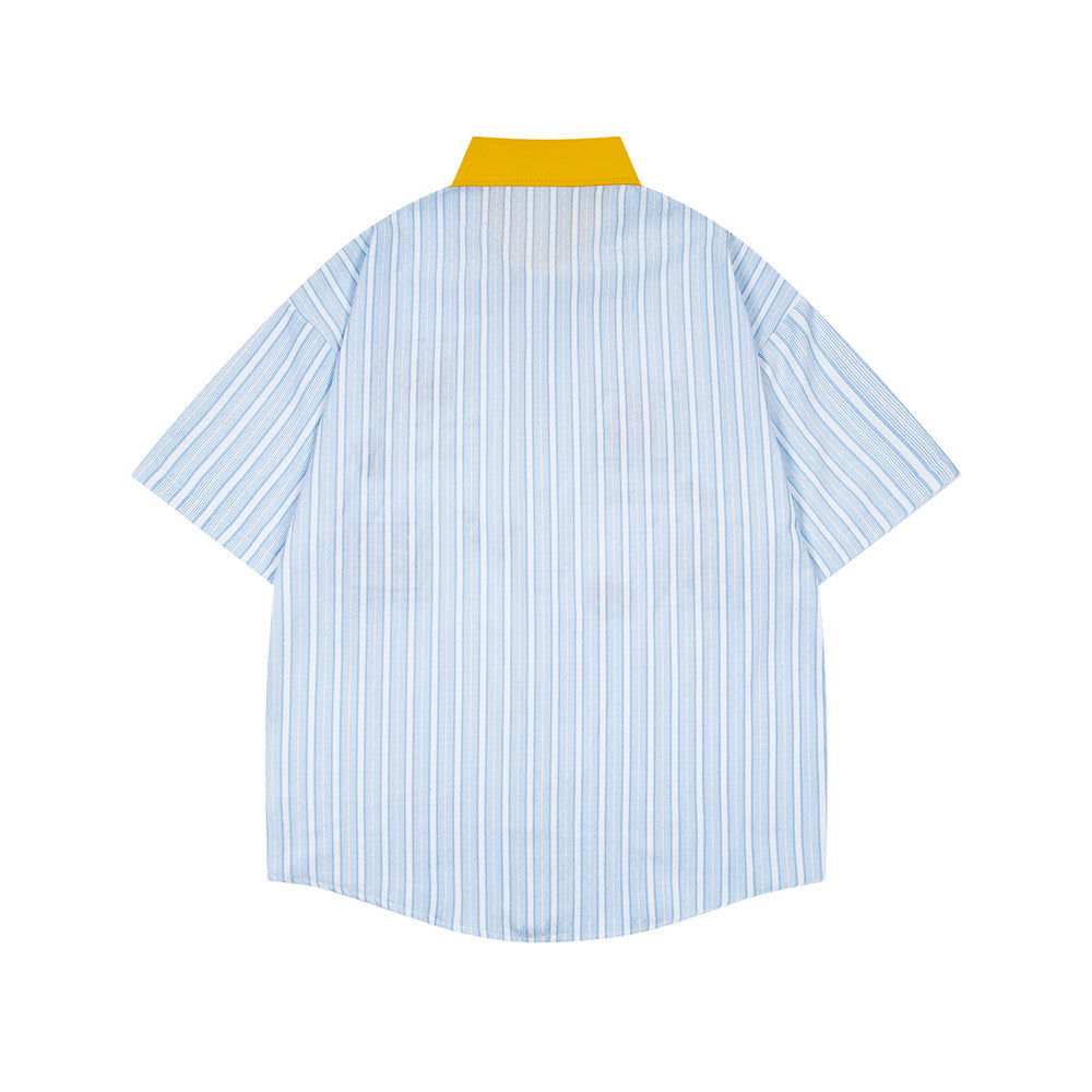 Color-blocked striped short-sleeved shirt