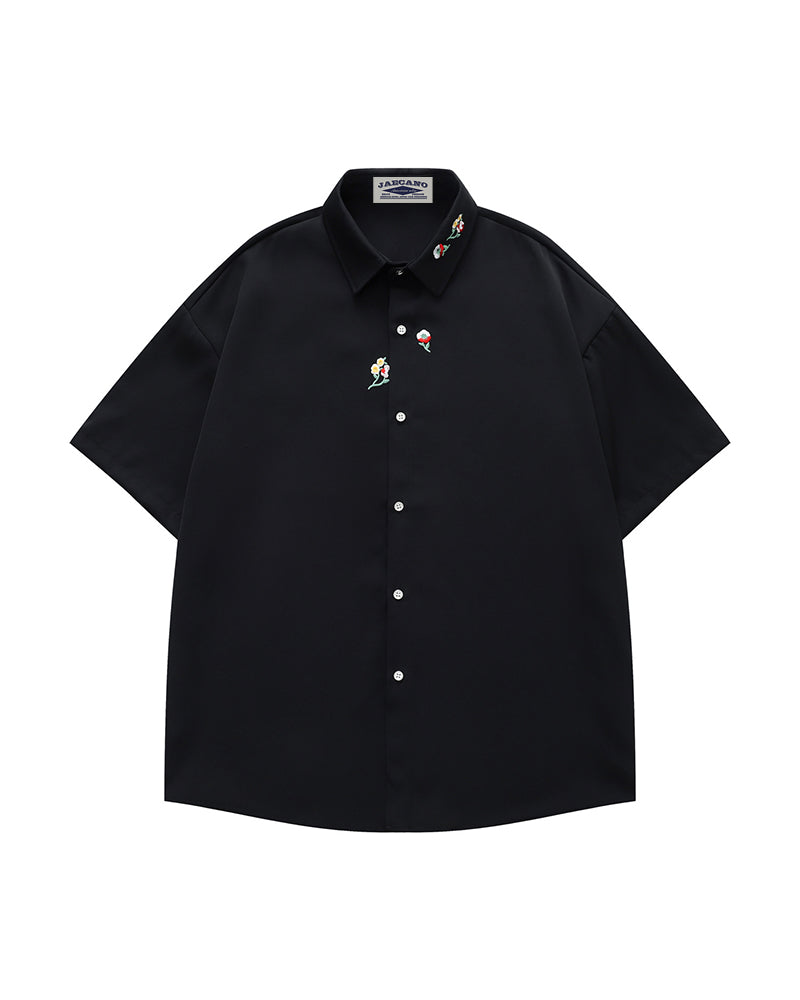 Floral Embroidery Short-Sleeve Shirt
