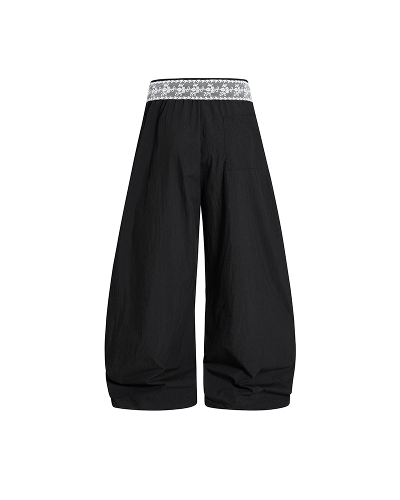 Lace color-blocked striped trousers