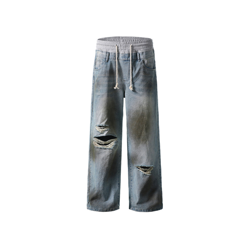 Patchwork ripped jeans
