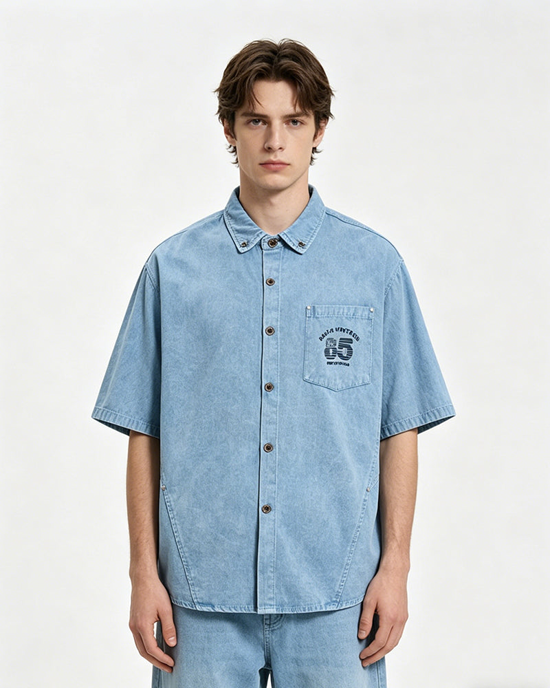 Retro embroidered short-sleeved shirt