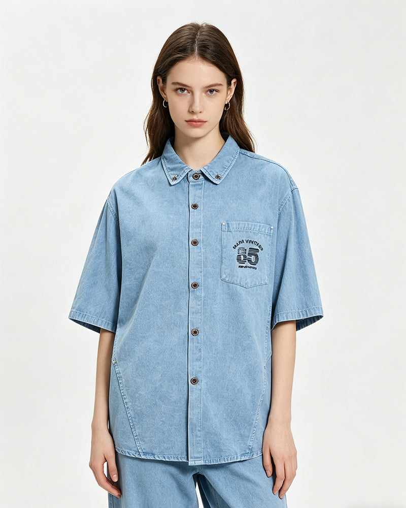 Retro embroidered short-sleeved shirt