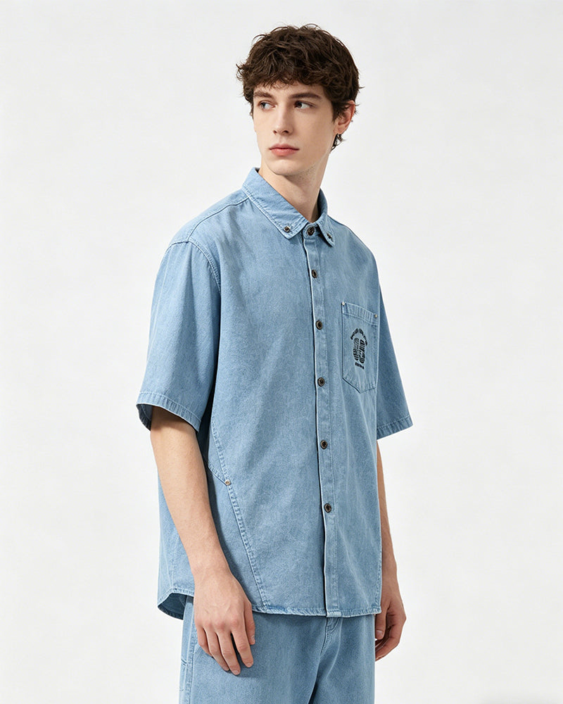 Retro embroidered short-sleeved shirt
