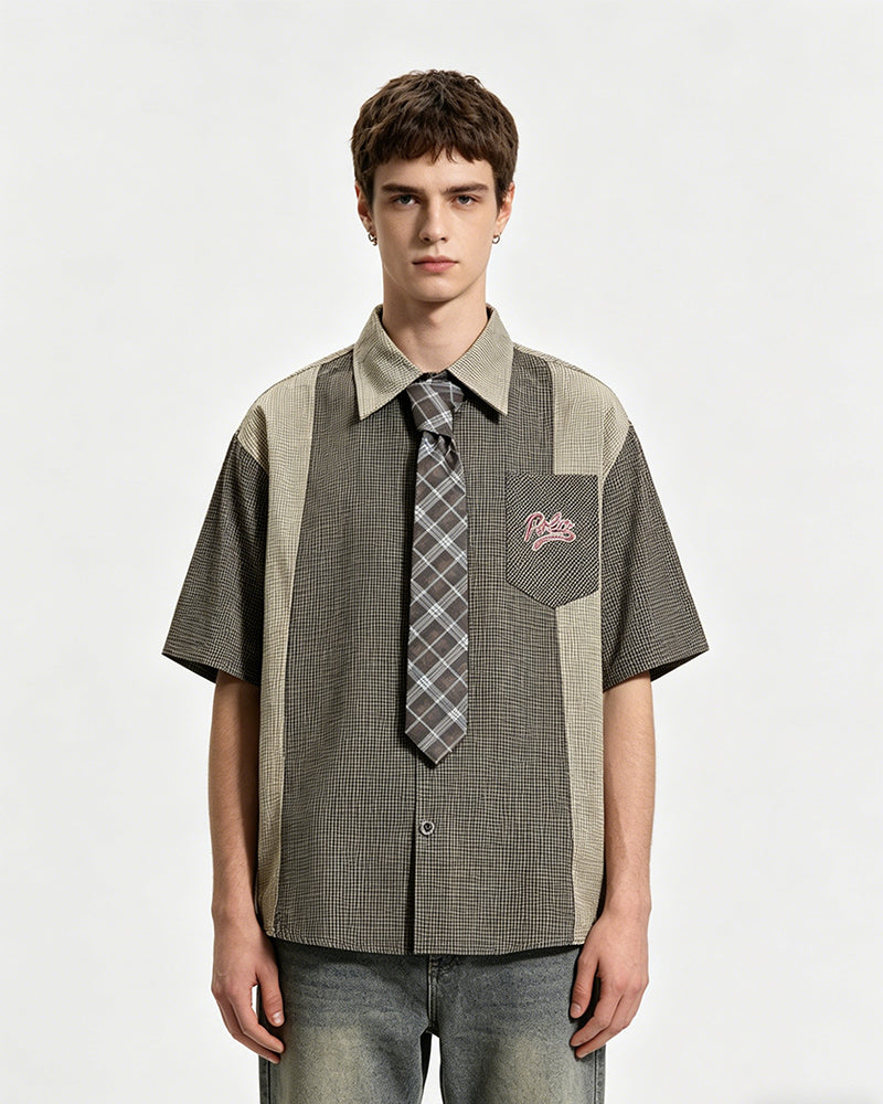 Color-blocked short-sleeved shirt