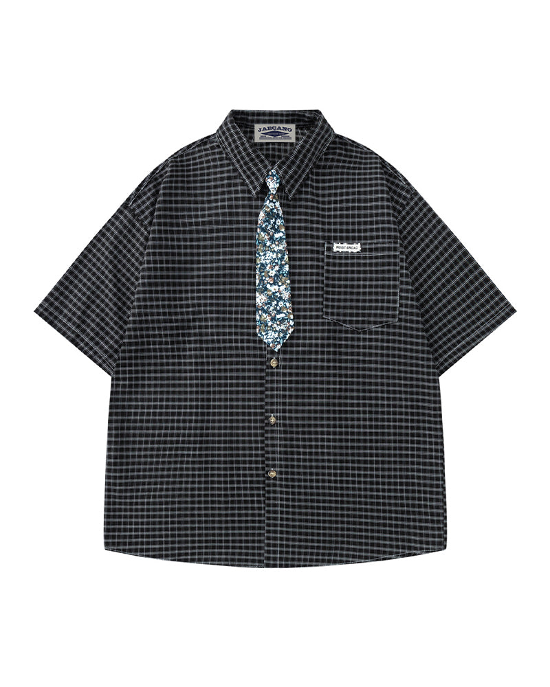 Retro plaid short-sleeved shirt