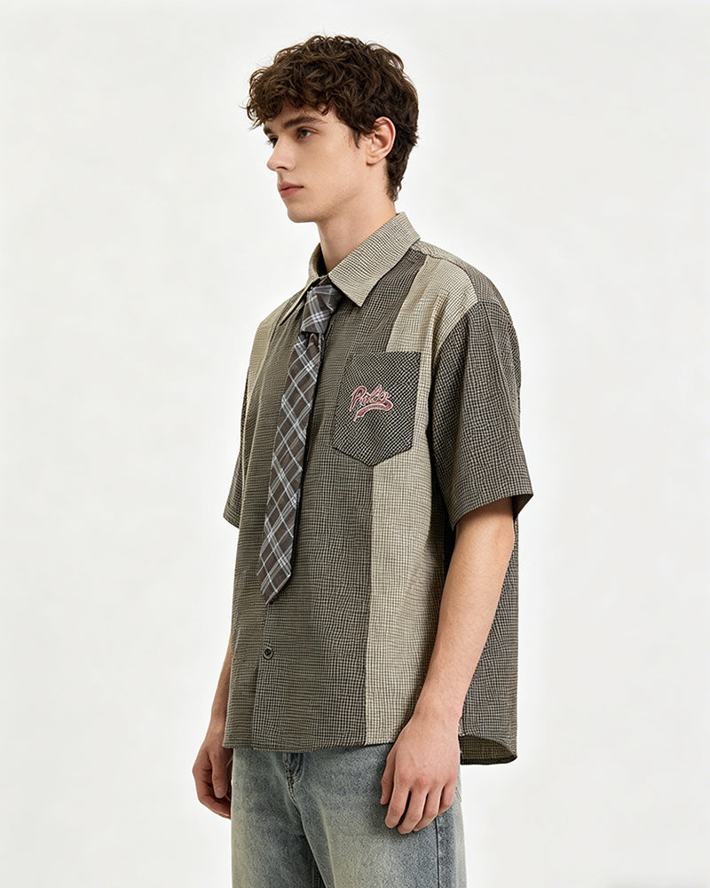 Color-blocked short-sleeved shirt