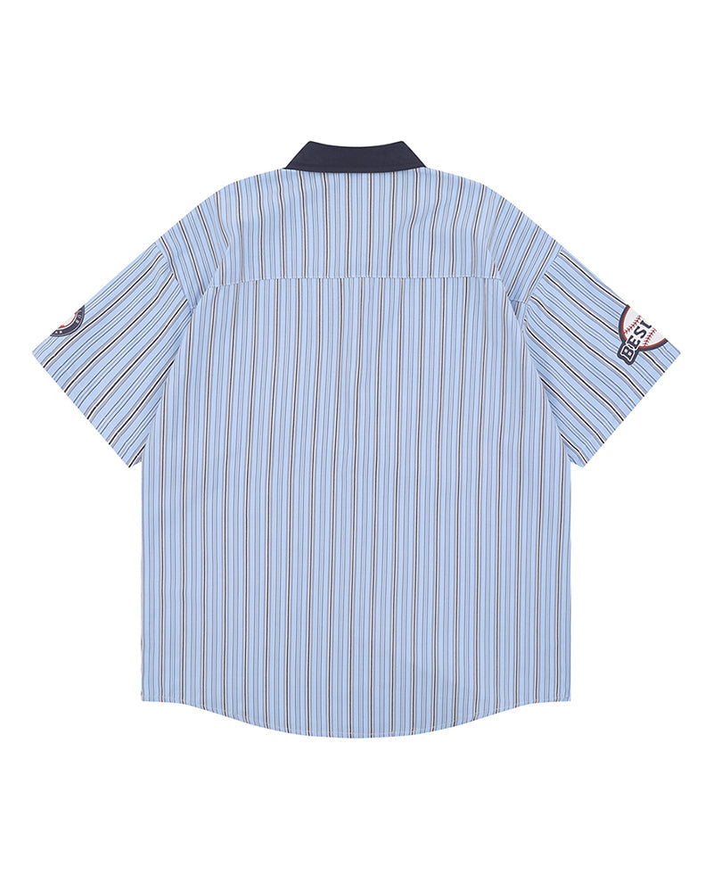 Retro vertical striped short-sleeved shirt