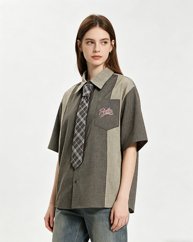 Color-blocked short-sleeved shirt